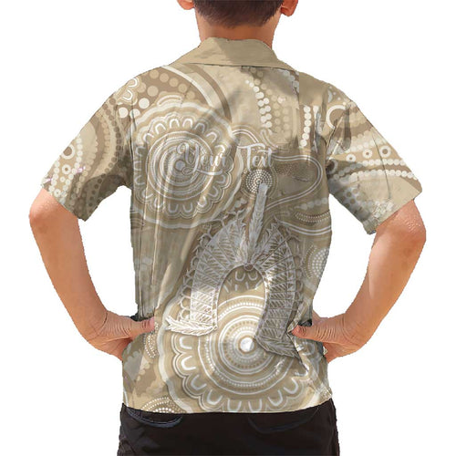 50 Years Deadly NAIDOC Week 2026 Personalised Kid Hawaiian Shirt Dhari Beige Indigenous Art