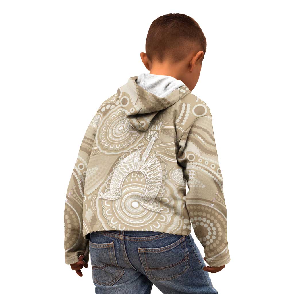 50 Years Deadly NAIDOC Week 2026 Personalised Kid Hoodie Dhari Beige Indigenous Art