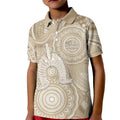 50 Years Deadly NAIDOC Week 2026 Personalised Kid Polo Shirt Dhari Beige Indigenous Art
