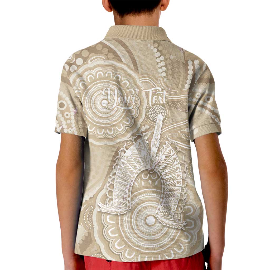 50 Years Deadly NAIDOC Week 2026 Personalised Kid Polo Shirt Dhari Beige Indigenous Art