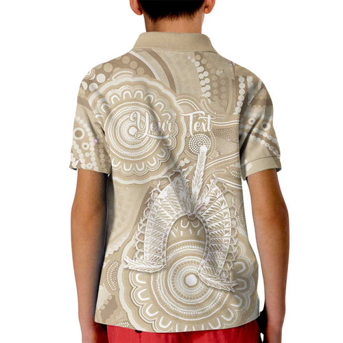 50 Years Deadly NAIDOC Week 2026 Personalised Kid Polo Shirt Dhari Beige Indigenous Art