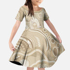 50 Years Deadly NAIDOC Week 2026 Personalised Kid Short Sleeve Dress Dhari Beige Indigenous Art