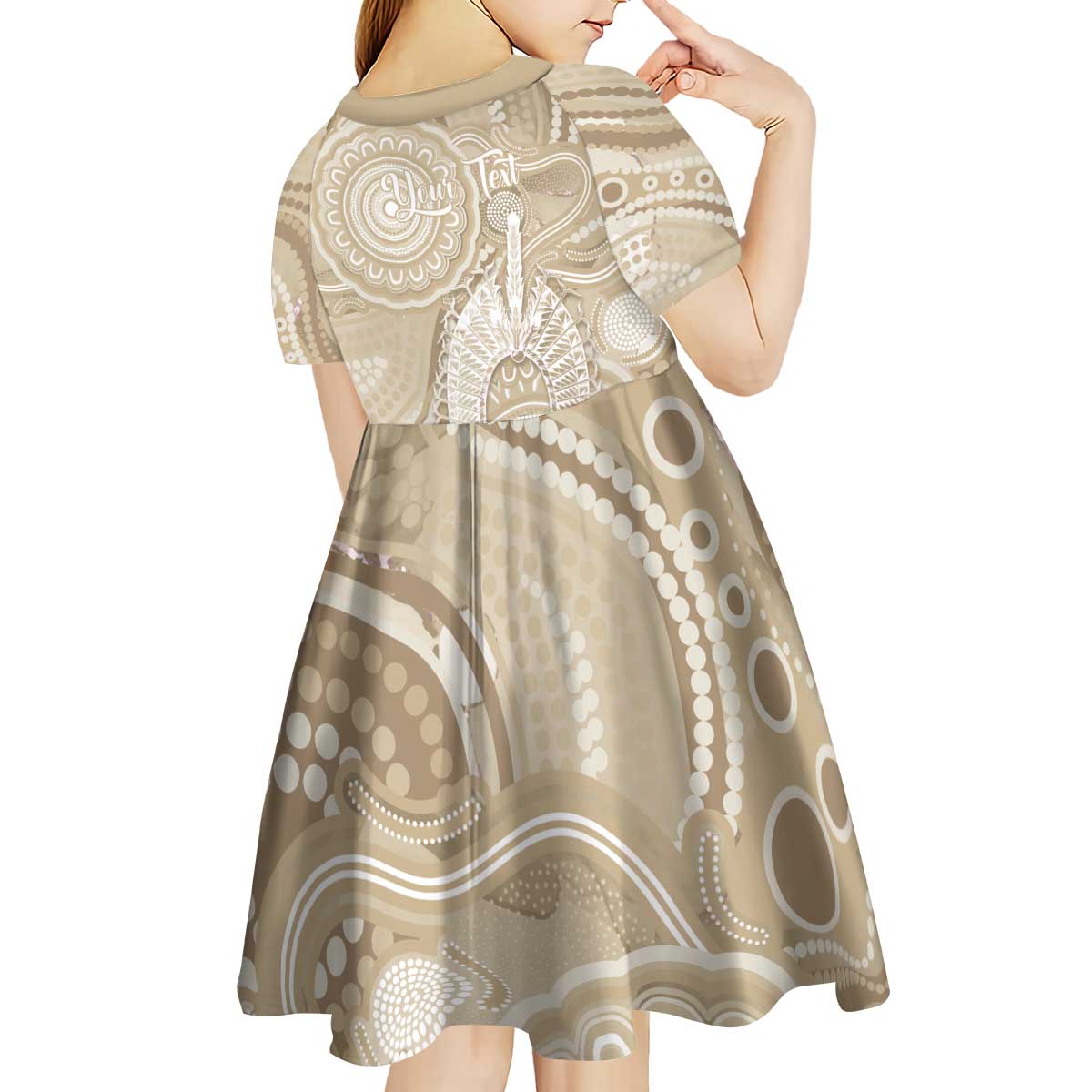 50 Years Deadly NAIDOC Week 2026 Personalised Kid Short Sleeve Dress Dhari Beige Indigenous Art