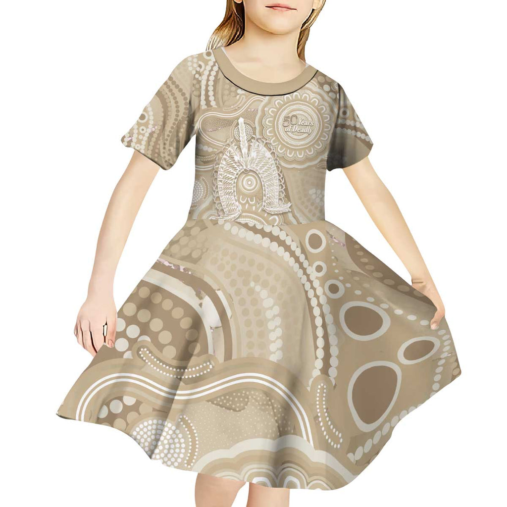 50 Years Deadly NAIDOC Week 2026 Personalised Kid Short Sleeve Dress Dhari Beige Indigenous Art