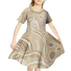 50 Years Deadly NAIDOC Week 2026 Personalised Kid Short Sleeve Dress Dhari Beige Indigenous Art