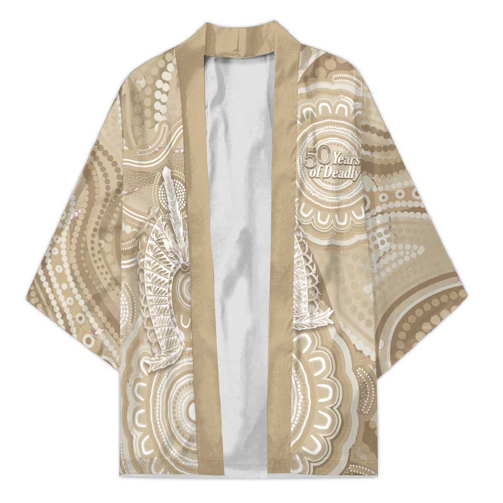 50 Years Deadly NAIDOC Week 2026 Personalised Kimono Dhari Beige Indigenous Art