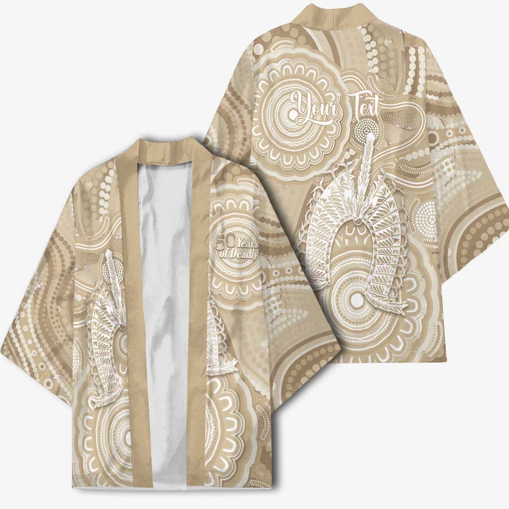 50 Years Deadly NAIDOC Week 2026 Personalised Kimono Dhari Beige Indigenous Art