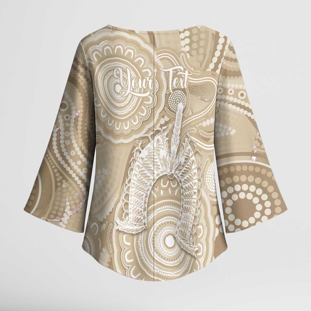 50 Years Deadly NAIDOC Week 2026 Personalised Kimono Sleeve Blouse Dhari Beige Indigenous Art