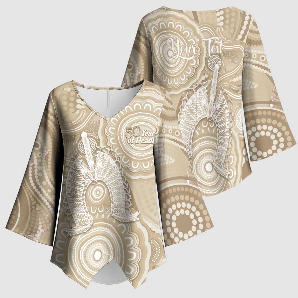 50 Years Deadly NAIDOC Week 2026 Personalised Kimono Sleeve Blouse Dhari Beige Indigenous Art