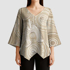 50 Years Deadly NAIDOC Week 2026 Personalised Kimono Sleeve Blouse Dhari Beige Indigenous Art