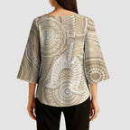 50 Years Deadly NAIDOC Week 2026 Personalised Kimono Sleeve Blouse Dhari Beige Indigenous Art