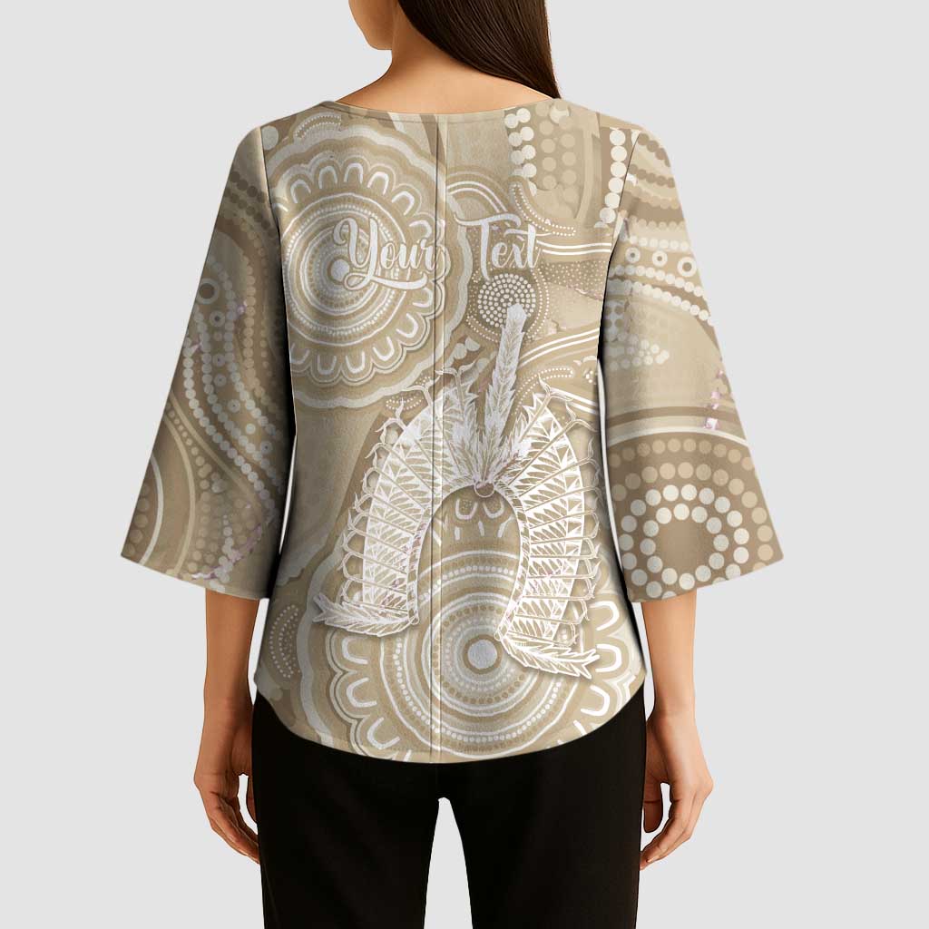 50 Years Deadly NAIDOC Week 2026 Personalised Kimono Sleeve Blouse Dhari Beige Indigenous Art