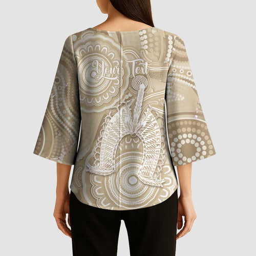 50 Years Deadly NAIDOC Week 2026 Personalised Kimono Sleeve Blouse Dhari Beige Indigenous Art