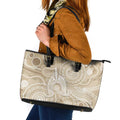 50 Years Deadly NAIDOC Week 2026 Personalised Leather Tote Bag Dhari Beige Indigenous Art