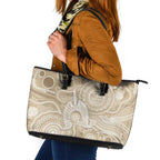 50 Years Deadly NAIDOC Week 2026 Personalised Leather Tote Bag Dhari Beige Indigenous Art