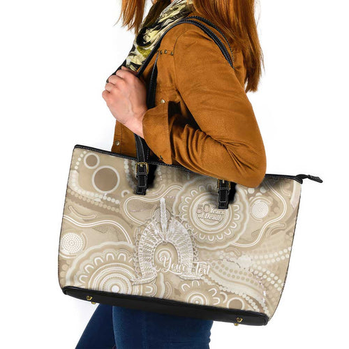 50 Years Deadly NAIDOC Week 2026 Personalised Leather Tote Bag Dhari Beige Indigenous Art