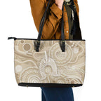 50 Years Deadly NAIDOC Week 2026 Personalised Leather Tote Bag Dhari Beige Indigenous Art