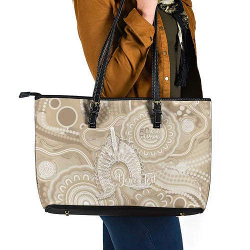 50 Years Deadly NAIDOC Week 2026 Personalised Leather Tote Bag Dhari Beige Indigenous Art