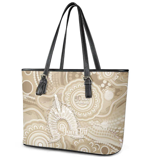 50 Years Deadly NAIDOC Week 2026 Personalised Leather Tote Bag Dhari Beige Indigenous Art