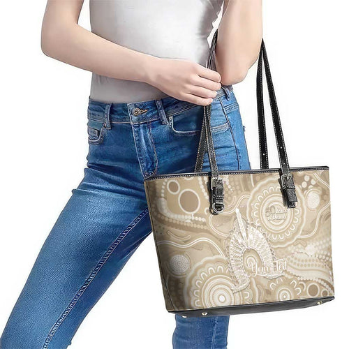 50 Years Deadly NAIDOC Week 2026 Personalised Leather Tote Bag Dhari Beige Indigenous Art