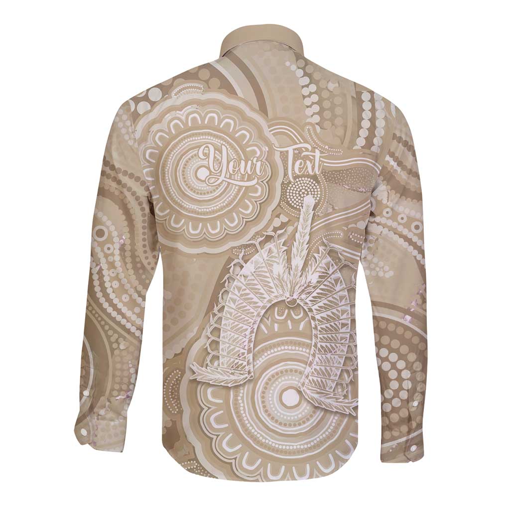 50 Years Deadly NAIDOC Week 2026 Personalised Long Sleeve Button Shirt Dhari Beige Indigenous Art