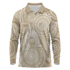 50 Years Deadly NAIDOC Week 2026 Personalised Long Sleeve Polo Shirt Dhari Beige Indigenous Art