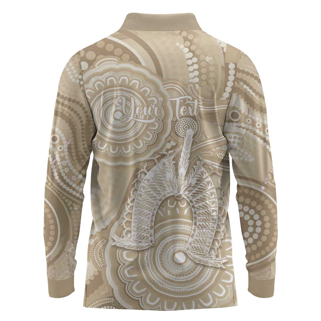 50 Years Deadly NAIDOC Week 2026 Personalised Long Sleeve Polo Shirt Dhari Beige Indigenous Art