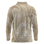 50 Years Deadly NAIDOC Week 2026 Personalised Long Sleeve Polo Shirt Dhari Beige Indigenous Art