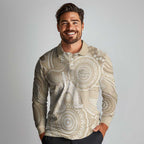 50 Years Deadly NAIDOC Week 2026 Personalised Long Sleeve Polo Shirt Dhari Beige Indigenous Art