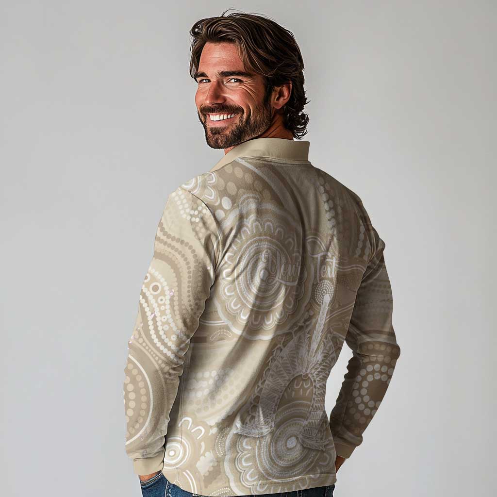 50 Years Deadly NAIDOC Week 2026 Personalised Long Sleeve Polo Shirt Dhari Beige Indigenous Art