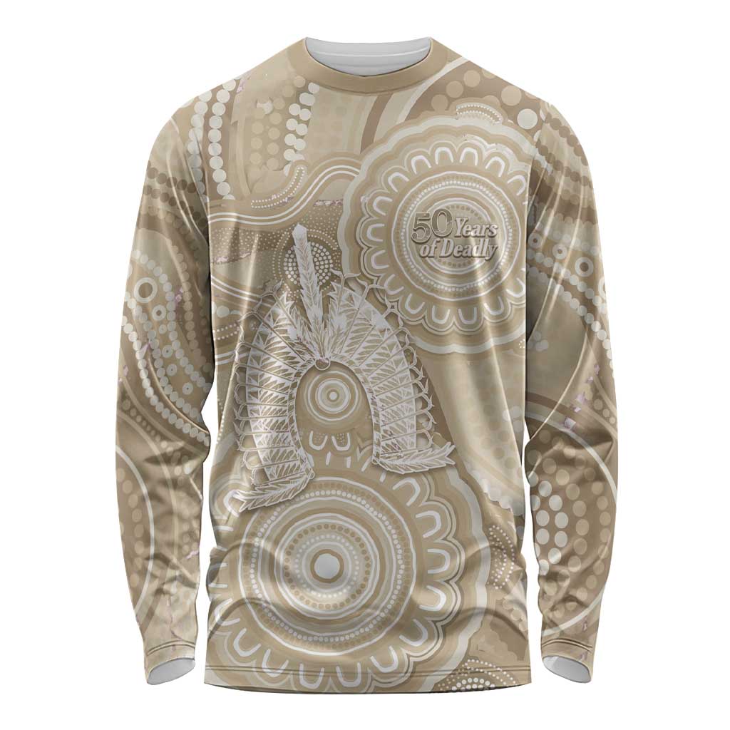 50 Years Deadly NAIDOC Week 2026 Personalised Long Sleeve Shirt Dhari Beige Indigenous Art