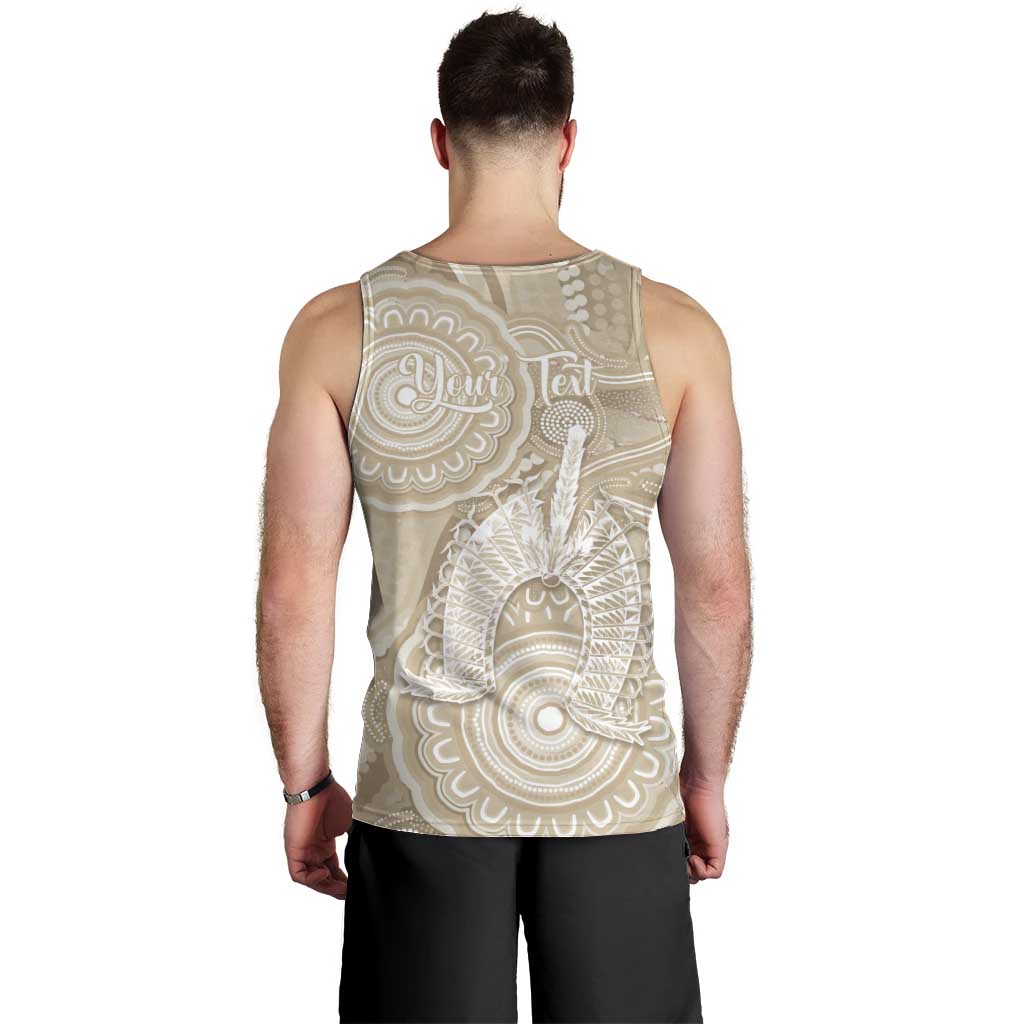 50 Years Deadly NAIDOC Week 2026 Personalised Men Tank Top Dhari Beige Indigenous Art