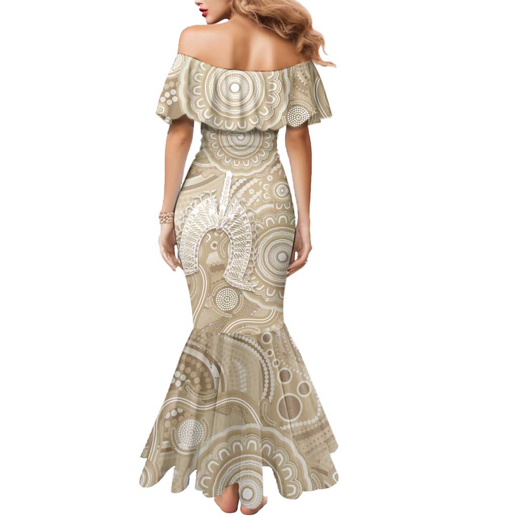 50 Years Deadly NAIDOC Week 2026 Personalised Mermaid Dress Dhari Beige Indigenous Art