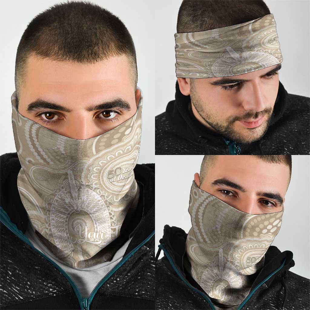 50 Years Deadly NAIDOC Week 2026 Personalised Neck Gaiter Dhari Beige Indigenous Art