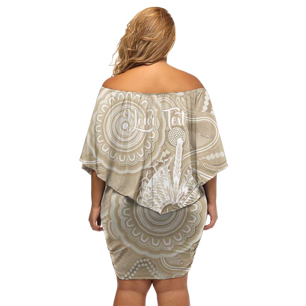 50 Years Deadly NAIDOC Week 2026 Personalised Off Shoulder Short Dress Dhari Beige Indigenous Art