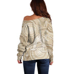 50 Years Deadly NAIDOC Week 2026 Personalised Off Shoulder Sweater Dhari Beige Indigenous Art