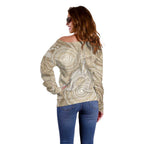 50 Years Deadly NAIDOC Week 2026 Personalised Off Shoulder Sweater Dhari Beige Indigenous Art