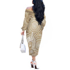 50 Years Deadly NAIDOC Week 2026 Personalised Off The Shoulder Long Sleeve Dress Dhari Beige Indigenous Art