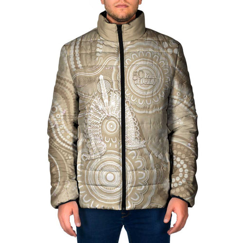 50 Years Deadly NAIDOC Week 2026 Personalised Padded Jacket Dhari Beige Indigenous Art