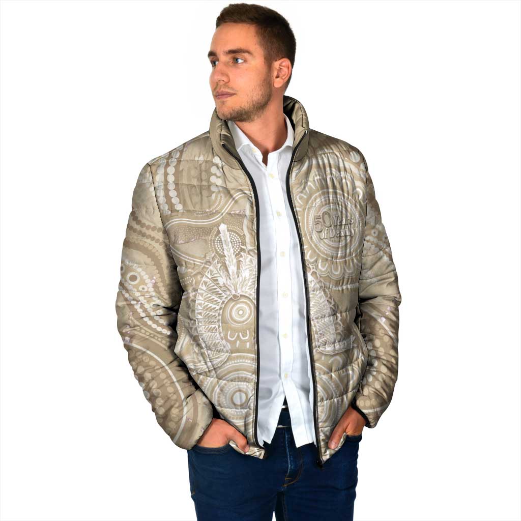 50 Years Deadly NAIDOC Week 2026 Personalised Padded Jacket Dhari Beige Indigenous Art