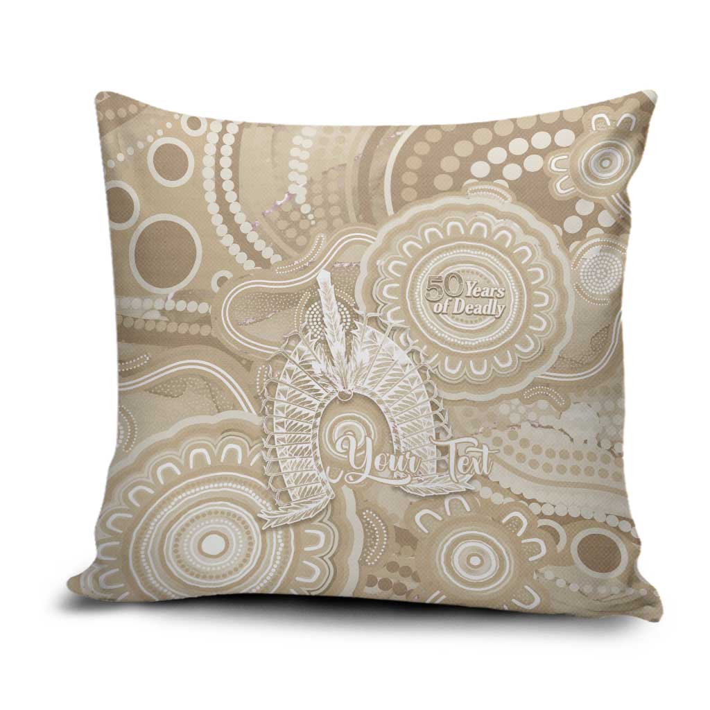 50 Years Deadly NAIDOC Week 2026 Personalised Pillow Cover Dhari Beige Indigenous Art