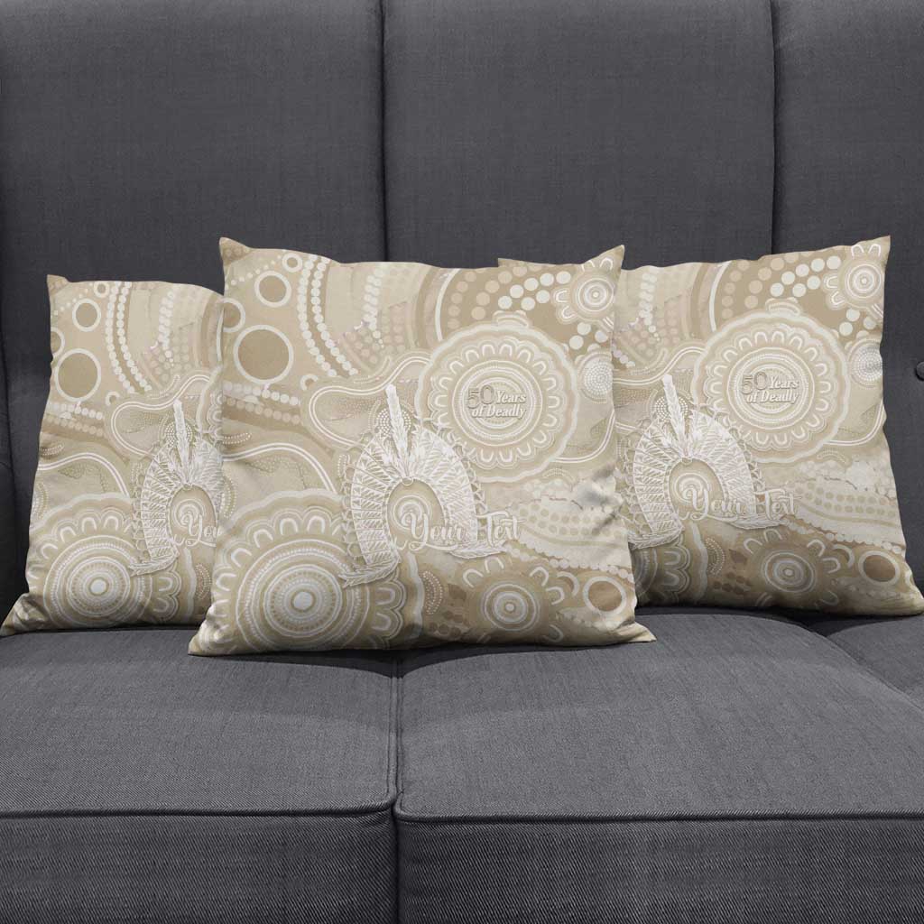 50 Years Deadly NAIDOC Week 2026 Personalised Pillow Cover Dhari Beige Indigenous Art