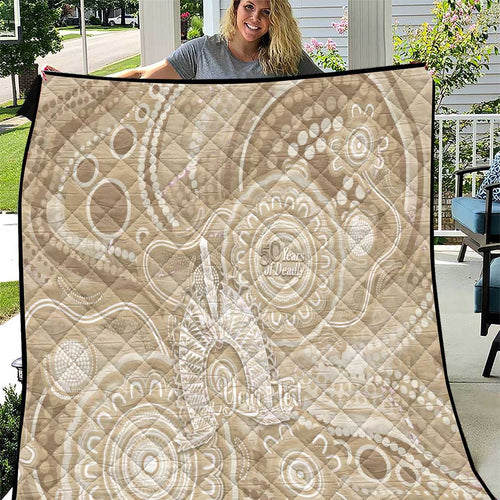 50 Years Deadly NAIDOC Week 2026 Personalised Quilt Dhari Beige Indigenous Art