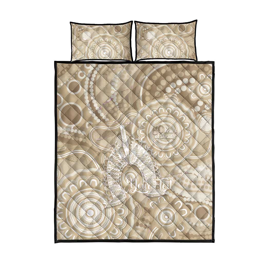 50 Years Deadly NAIDOC Week 2026 Personalised Quilt Bed Set Dhari Beige Indigenous Art