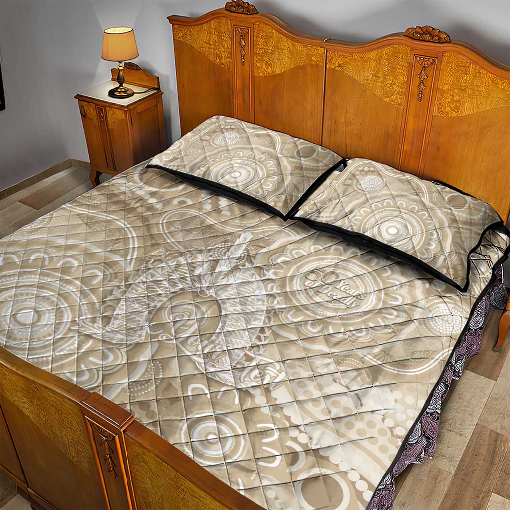 50 Years Deadly NAIDOC Week 2026 Personalised Quilt Bed Set Dhari Beige Indigenous Art