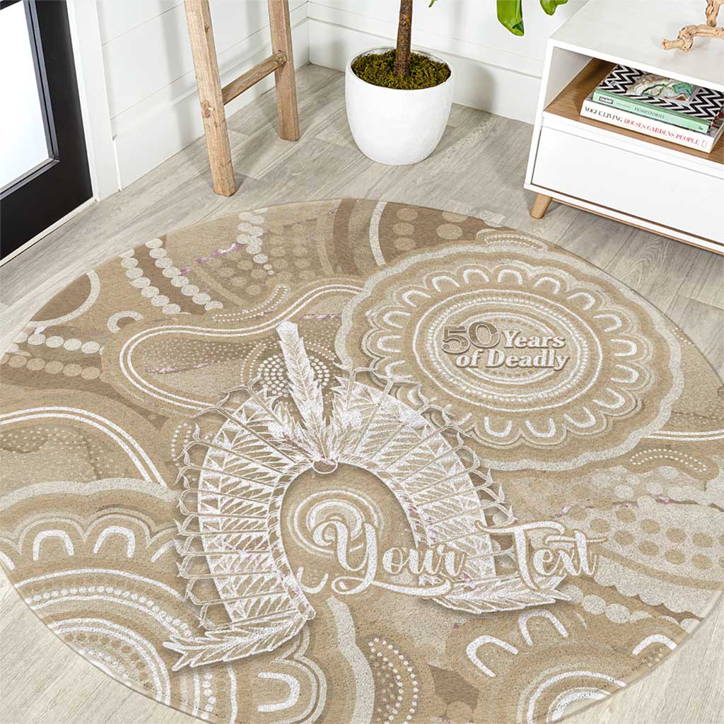 50 Years Deadly NAIDOC Week 2026 Personalised Round Carpet Dhari Beige Indigenous Art