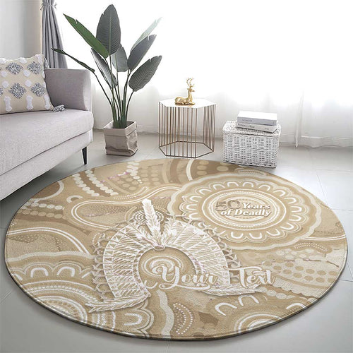 50 Years Deadly NAIDOC Week 2026 Personalised Round Carpet Dhari Beige Indigenous Art