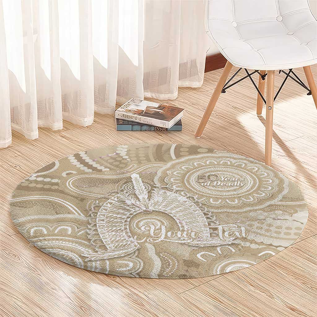 50 Years Deadly NAIDOC Week 2026 Personalised Round Carpet Dhari Beige Indigenous Art