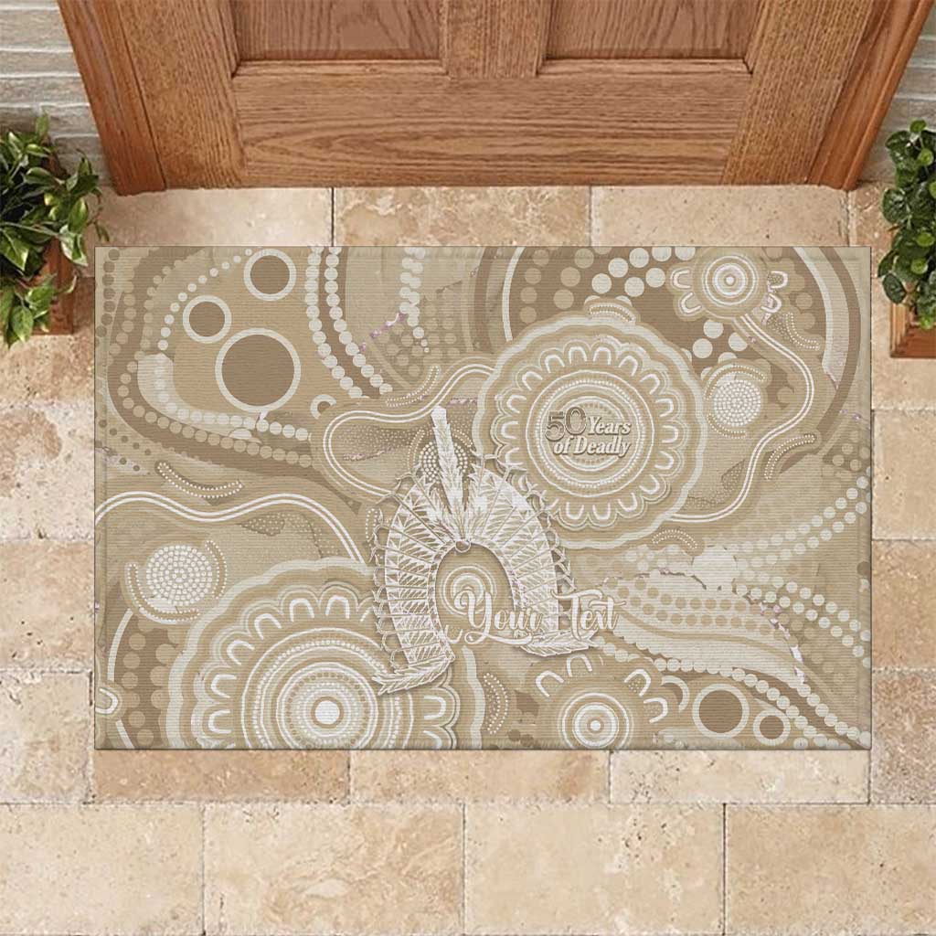 50 Years Deadly NAIDOC Week 2026 Personalised Rubber Doormat Dhari Beige Indigenous Art