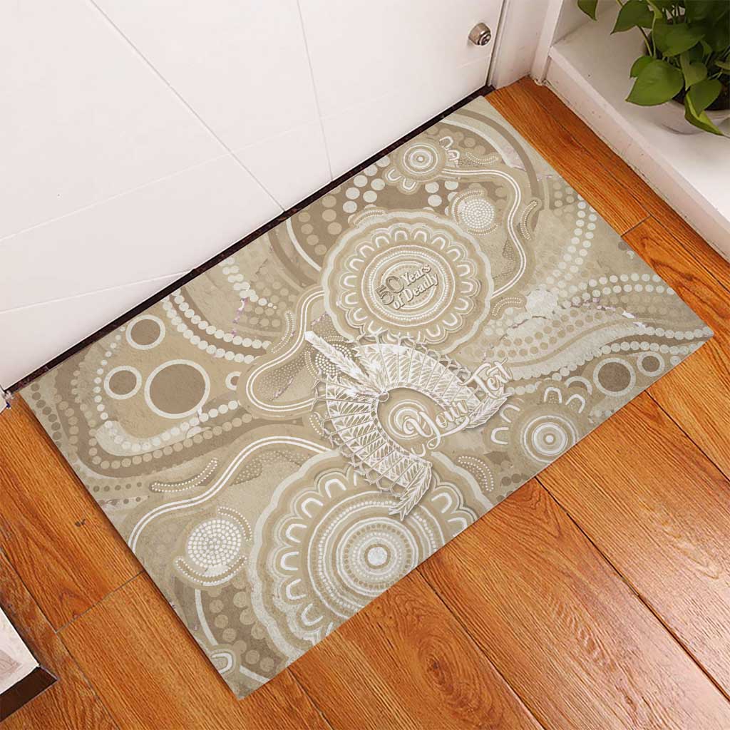 50 Years Deadly NAIDOC Week 2026 Personalised Rubber Doormat Dhari Beige Indigenous Art